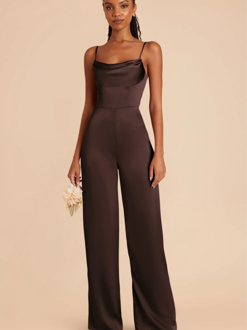 Birdy Grey Satin Cowl-Neck Wide-Leg Jumpsuit — Flaws